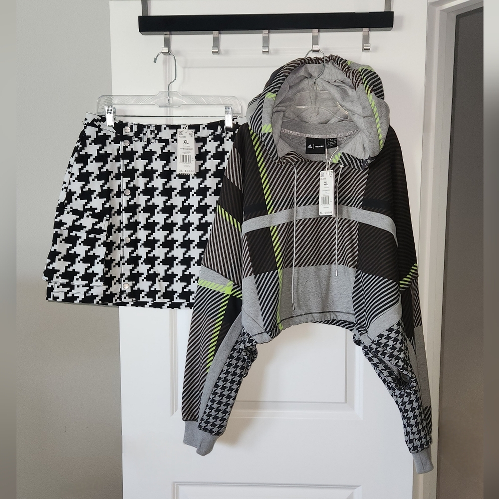 NWT Adidas x Ivy Park Halls of Ivy Allover Print Shrug & Houndstooth Skirt, XL
